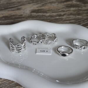 Silver Tone 5 Ring Set Size 6 Stackable Statement Bands NWT No Tags